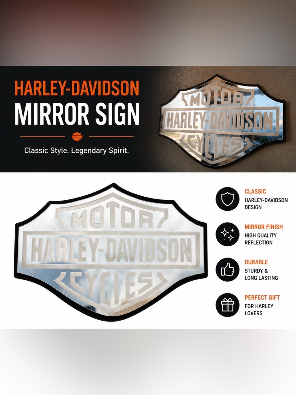 🔥 Vintage Harley Davidson Mirror Sign Wall Plaque Bar Garage Motorcycle Decor🔥